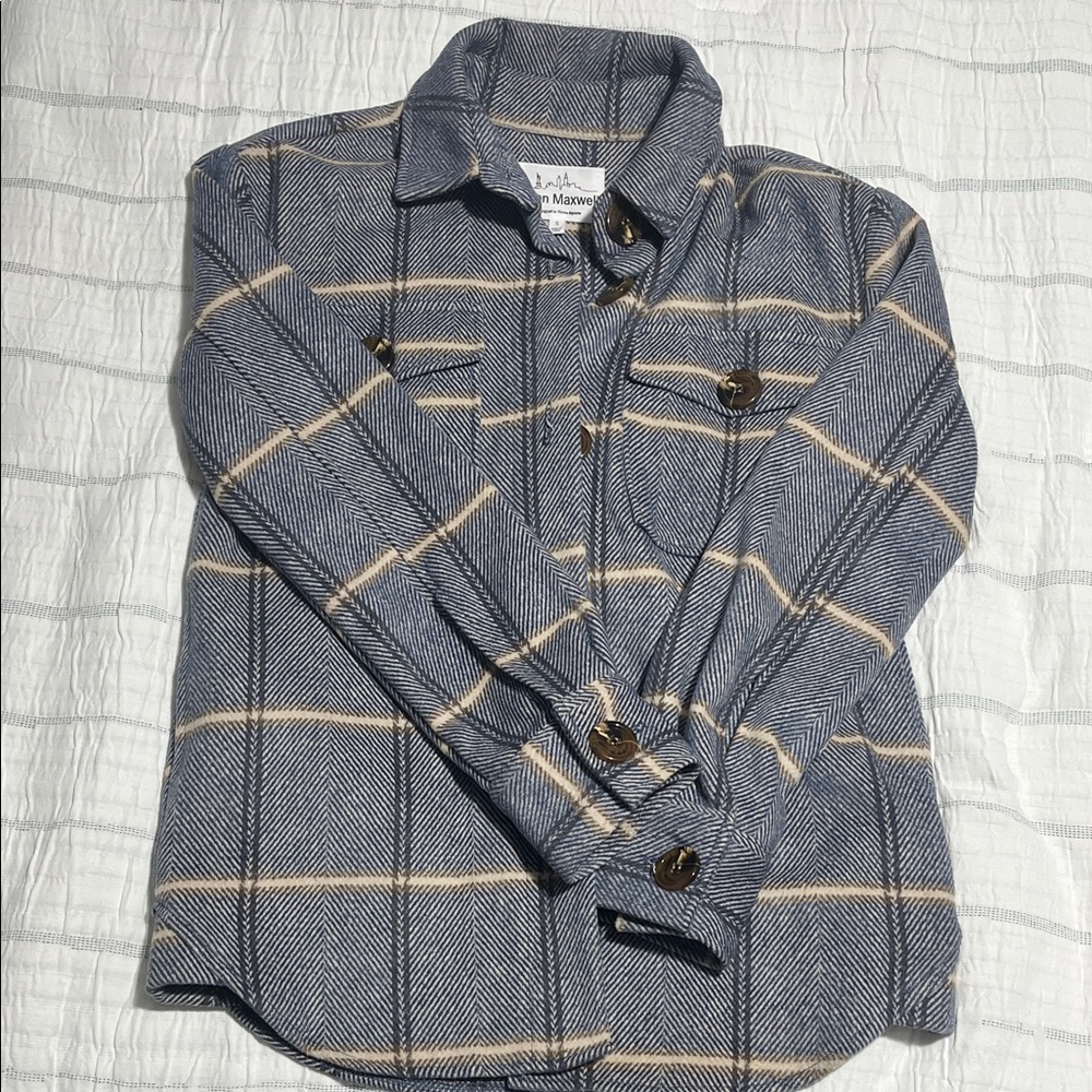 Blue and Tan Plaid Button-Up Shirt